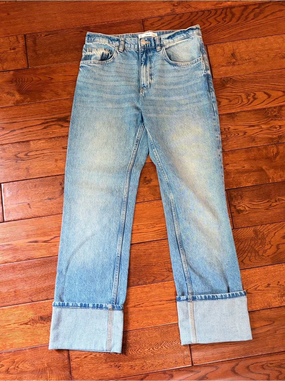 Mango Relaxed Fit Straight Leg Jeans with Folded Hem